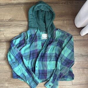 Plaid crop top hooded long sleeve